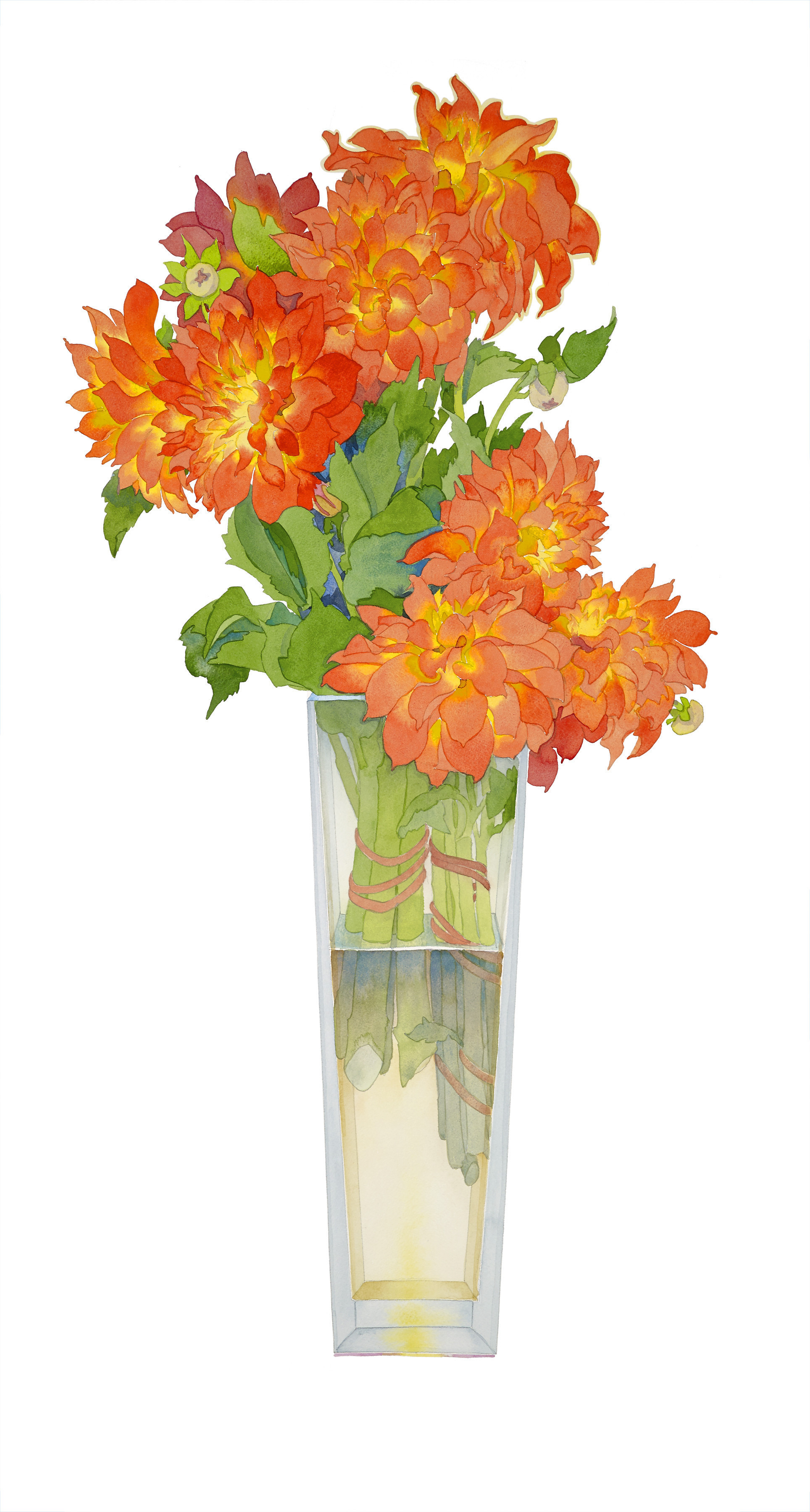 Summer dahlias in a tall vase