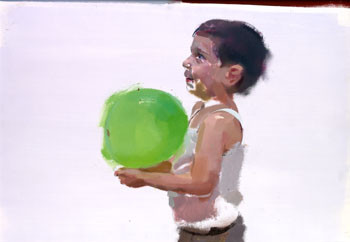 Niño con globo verde